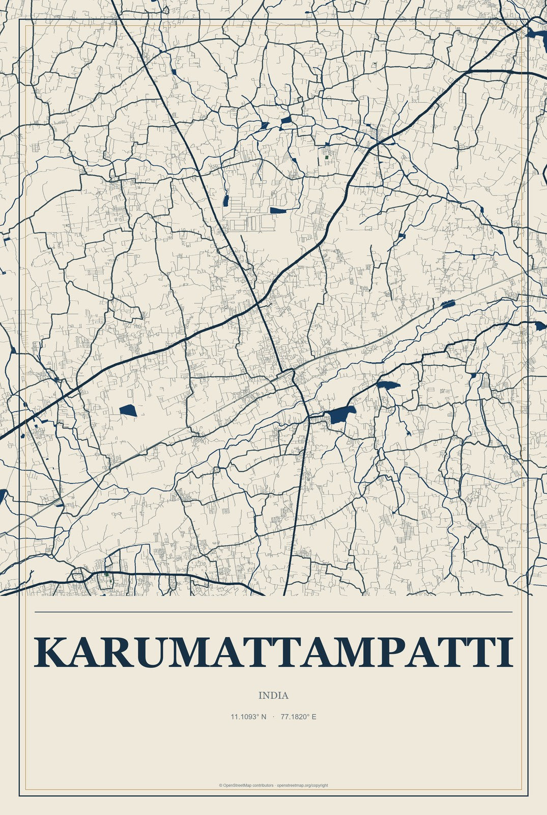 Karumattampatti, India City Map Aluminum Sign in Coastal Cutout style