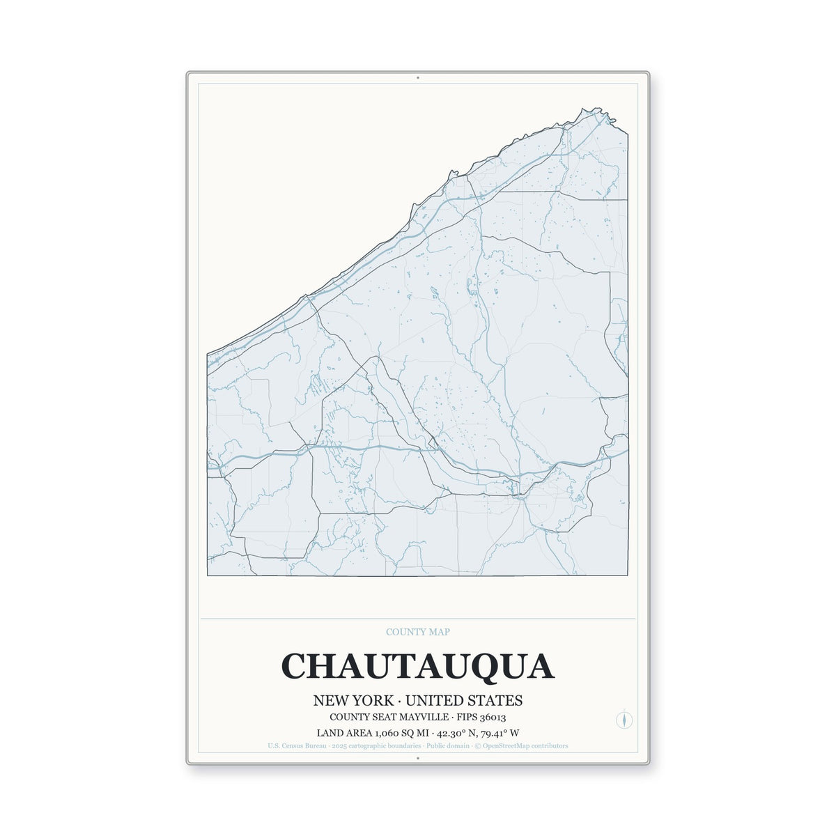 Chautauqua County, New York Map Aluminum Sign in Gallery Air style