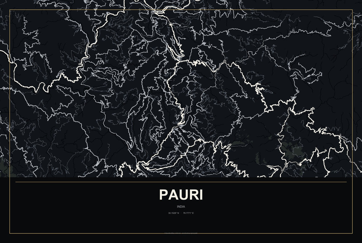 Pauri, India City Map Aluminum Sign in Metropolitan Noir style