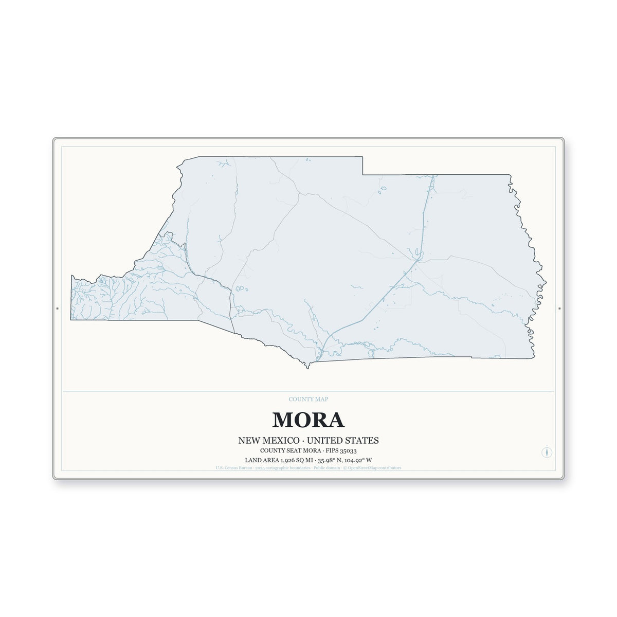 Mora County, New Mexico Map Aluminum Sign in Gallery Air style