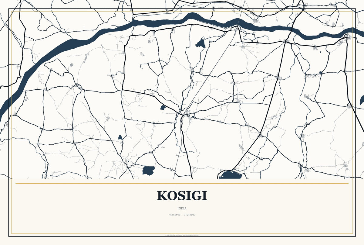 Kosigi, India City Map Aluminum Sign in Citrine Modern style