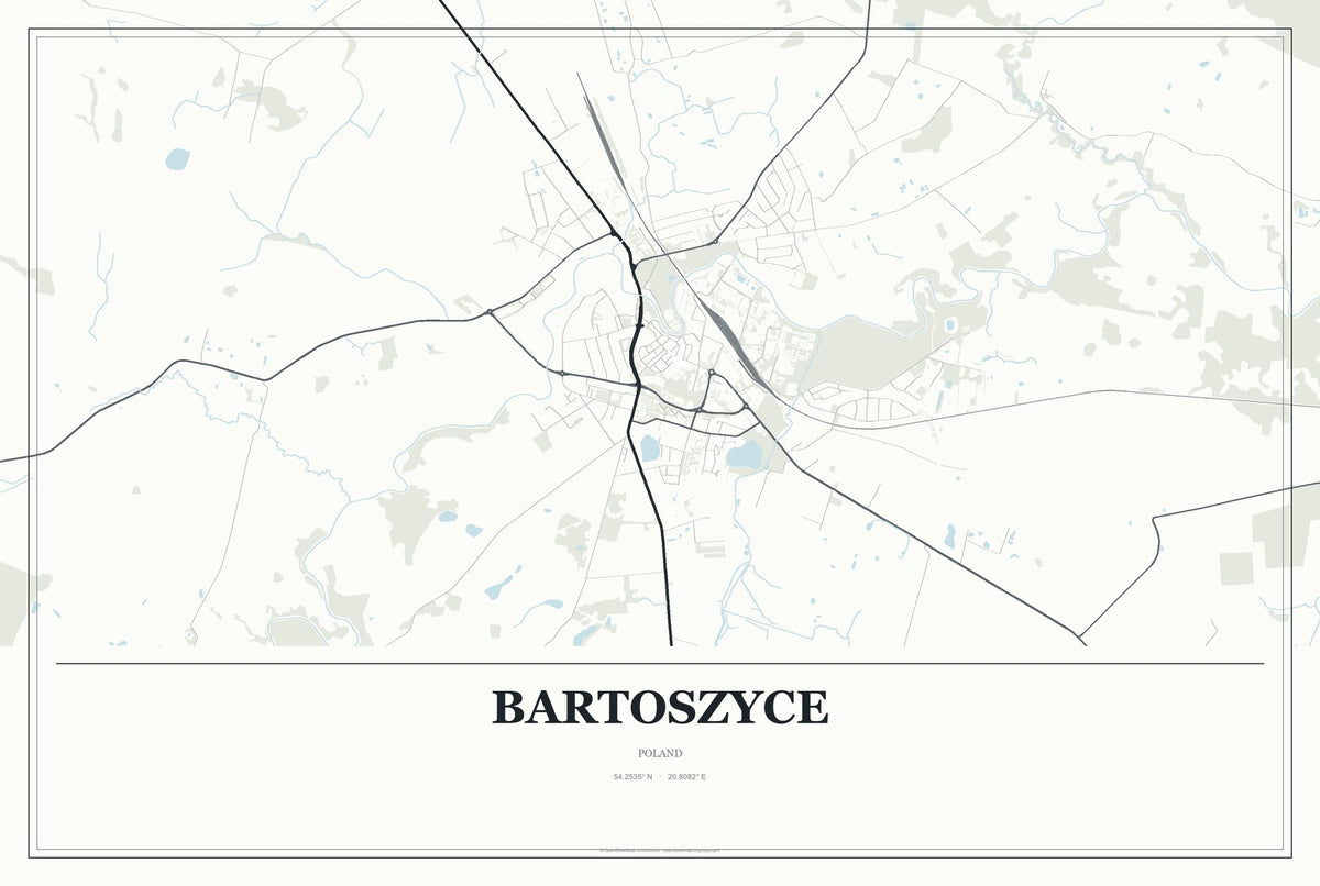 Bartoszyce, Poland City Map Aluminum Sign in Gallery Air style