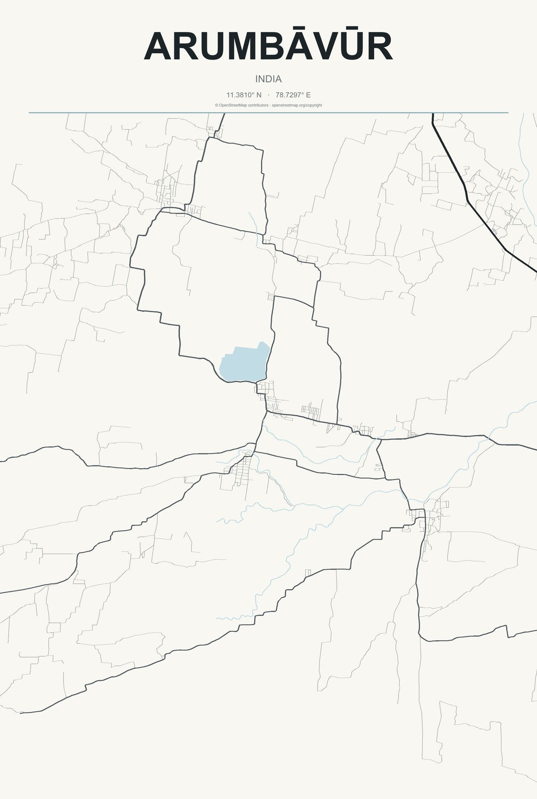 Arumbāvūr, India City Map Aluminum Sign in Headline Atlas style