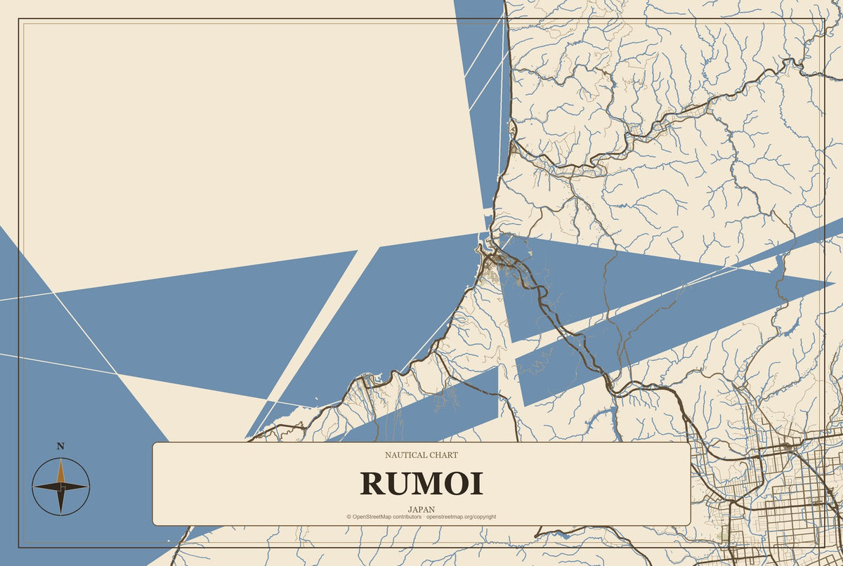 Rumoi, Japan City Map Aluminum Sign in Heritage Nautical style