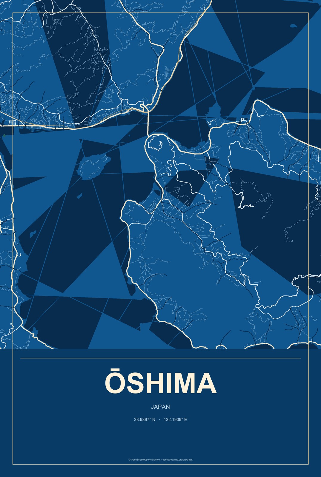 Ōshima, Japan City Map Aluminum Sign in Harbor Cobalt style