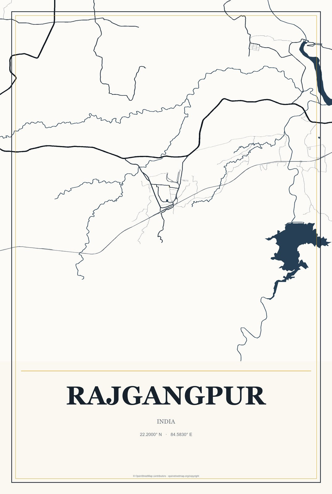 Rajgangpur, India City Map Aluminum Sign in Citrine Modern style