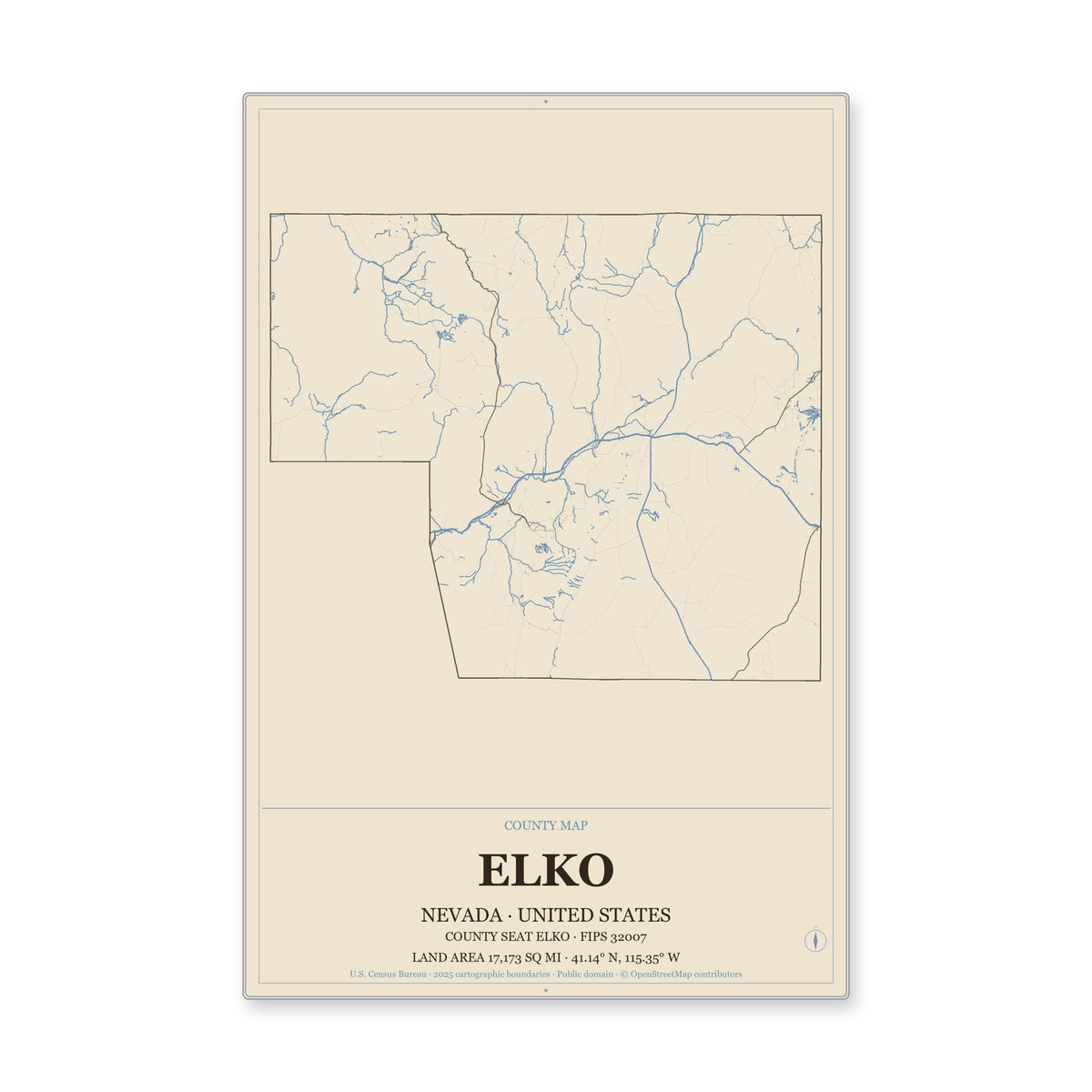 Elko County, Nevada Map Aluminum Sign in Heritage Nautical style