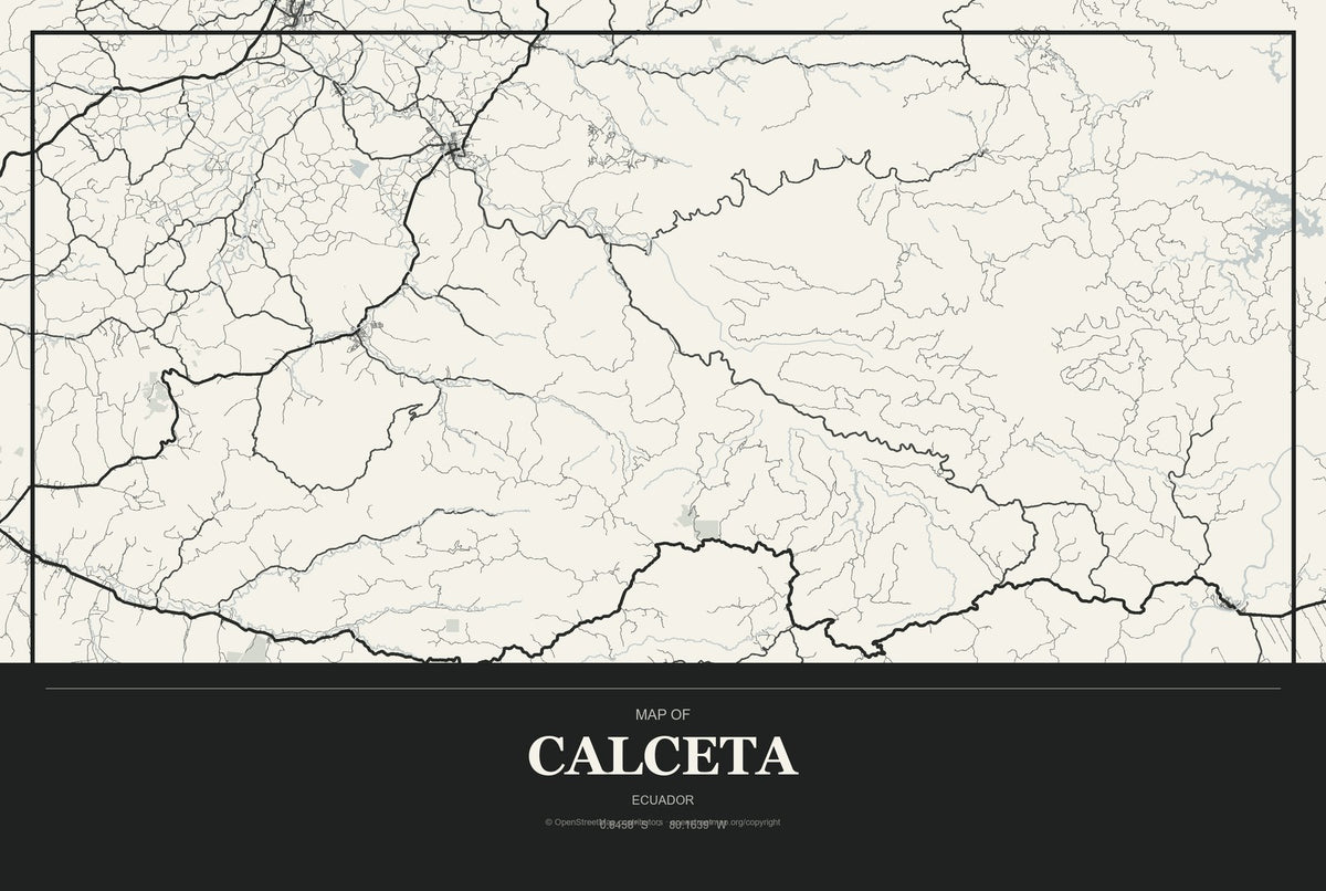 Calceta, Ecuador City Map Aluminum Sign in Museum Plaque style