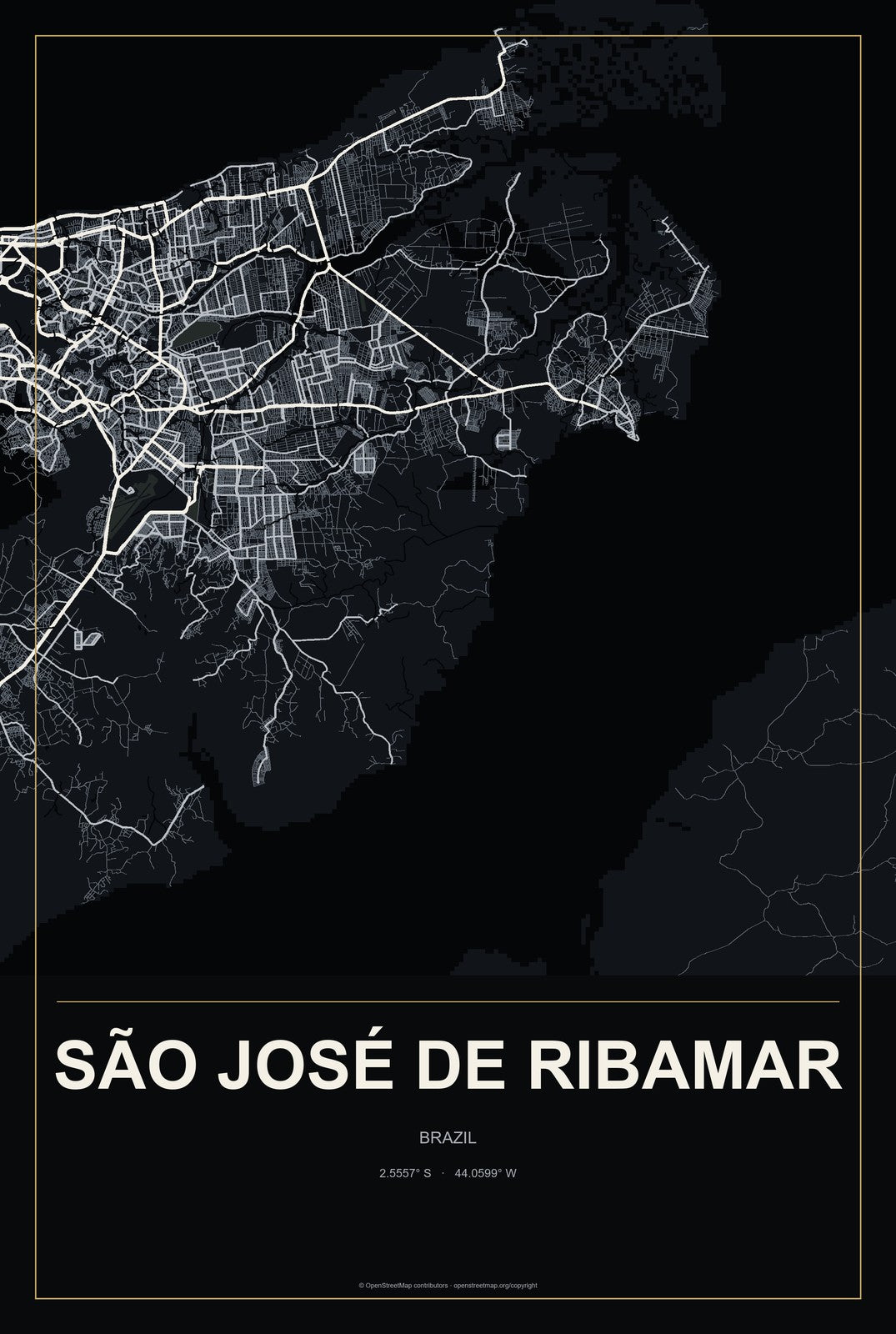 São José de Ribamar, Brazil City Map Aluminum Sign in Metropolitan Noir style