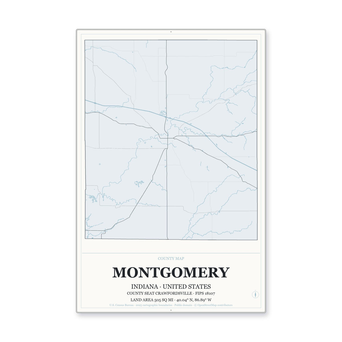 Montgomery County, Indiana Map Aluminum Sign in Gallery Air style