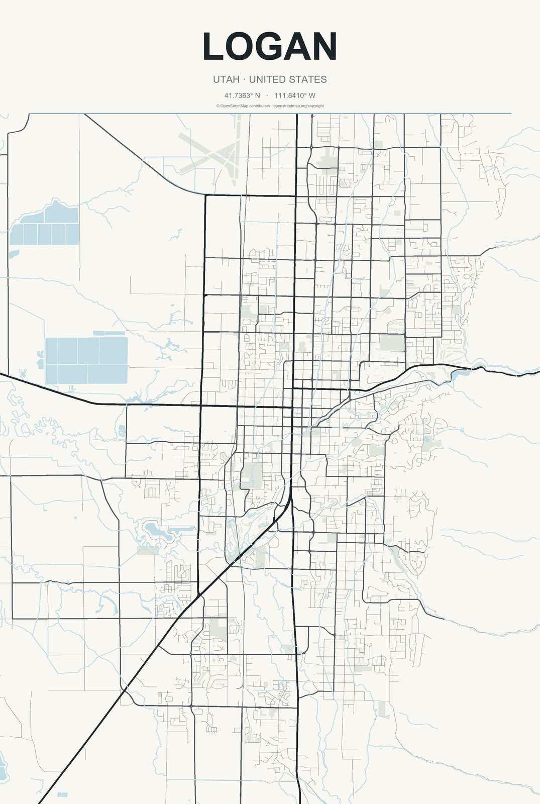 Logan, Utah City Map Aluminum Sign in Headline Atlas style