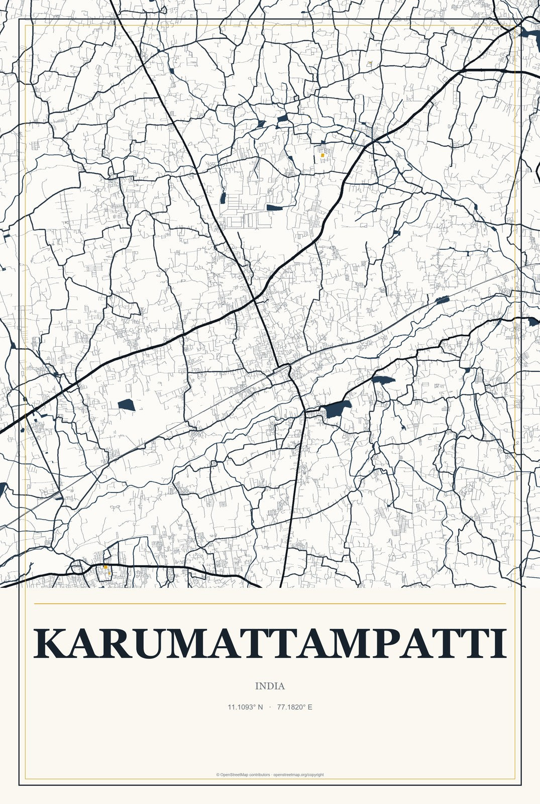 Karumattampatti, India City Map Aluminum Sign in Citrine Modern style