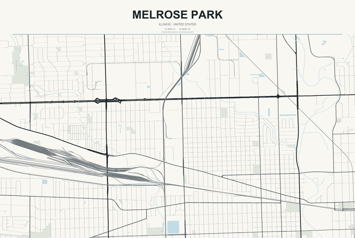 Melrose Park, Illinois City Map Aluminum Sign in Headline Atlas style