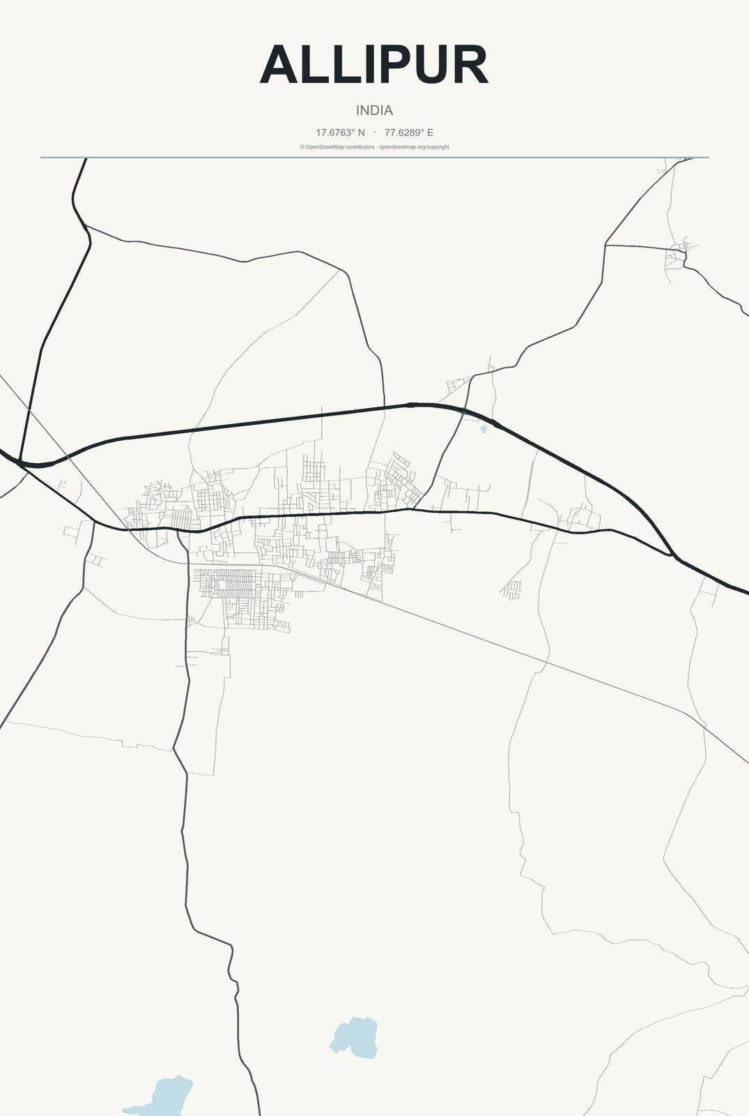 Allipur, India City Map Aluminum Sign in Headline Atlas style