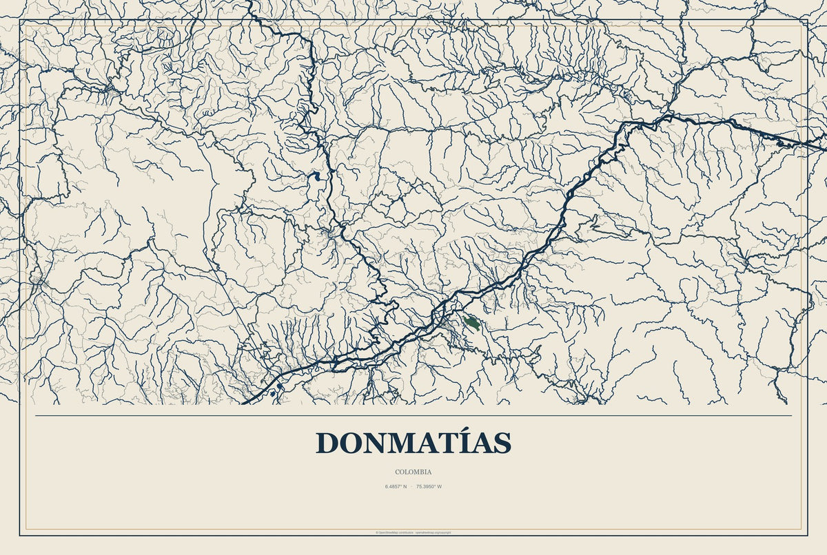 Donmatías, Colombia City Map Aluminum Sign in Coastal Cutout style