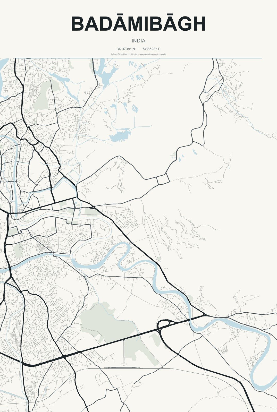 Badāmibāgh, India City Map Aluminum Sign in Headline Atlas style