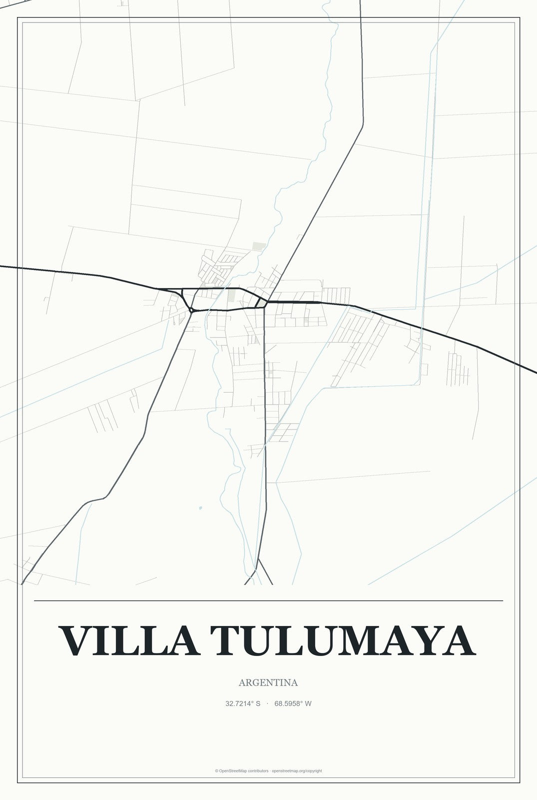 Villa Tulumaya, Argentina City Map Aluminum Sign in Gallery Air style