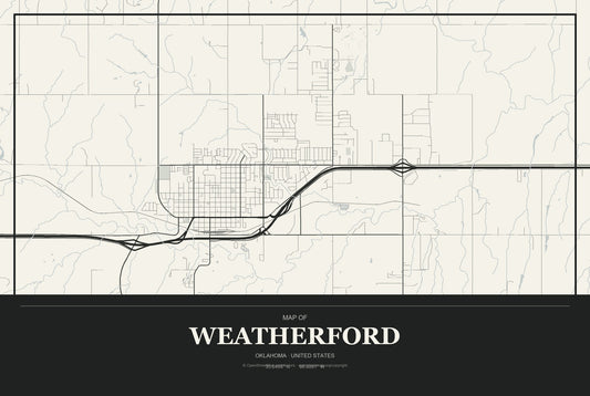 Weatherford, Oklahoma City Map Aluminum Sign in Museum Plaque style