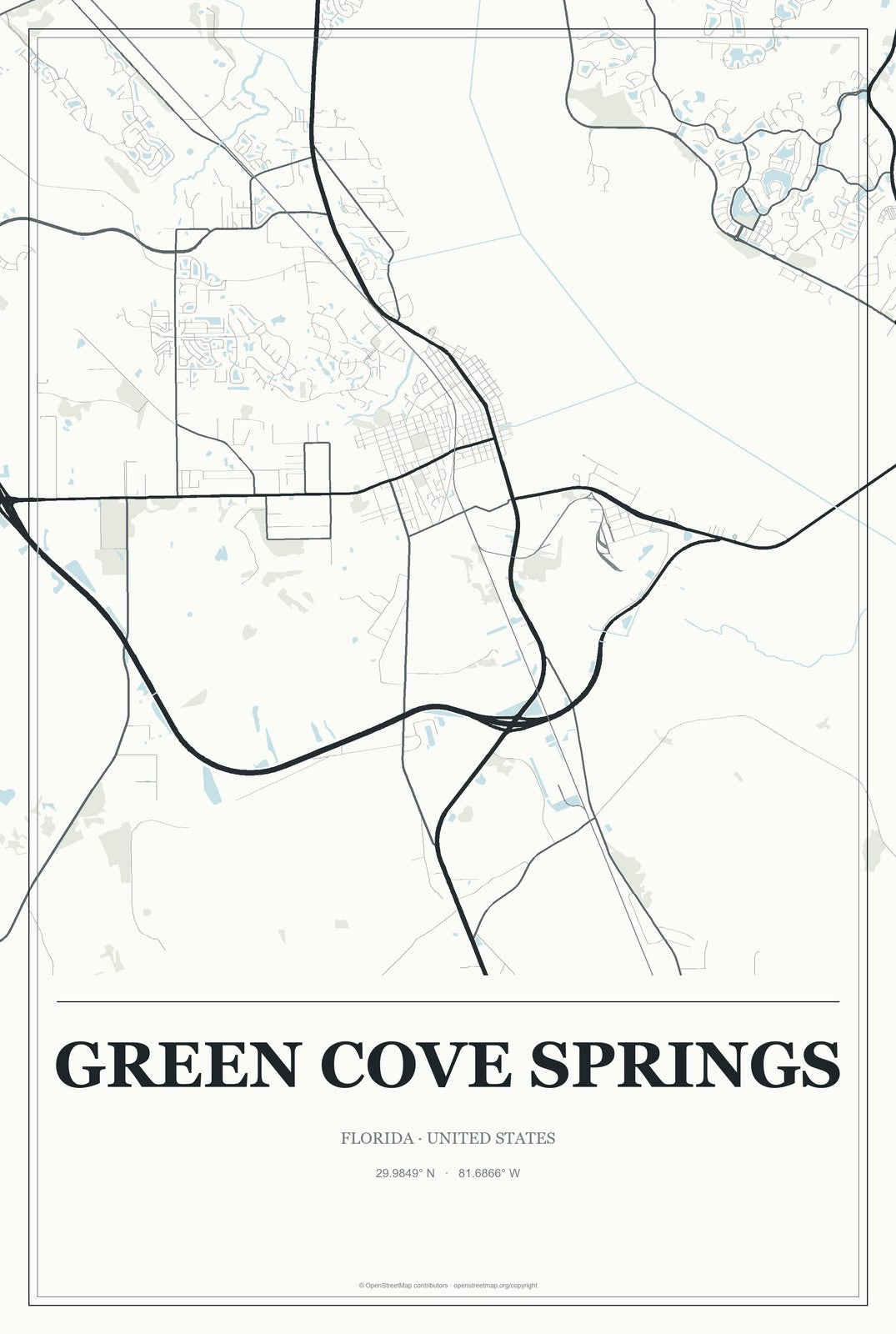 Green Cove Springs, Florida City Map Aluminum Sign in Gallery Air style