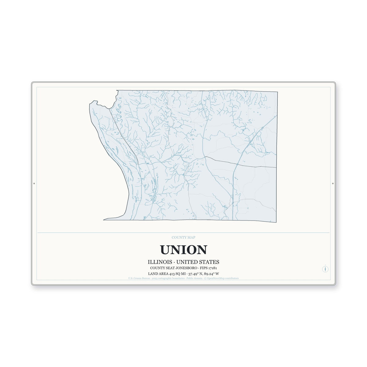 Union County, Illinois Map Aluminum Sign in Gallery Air style