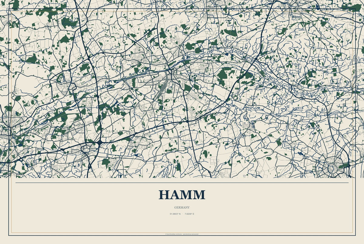 Hamm, Germany City Map Aluminum Sign in Coastal Cutout style