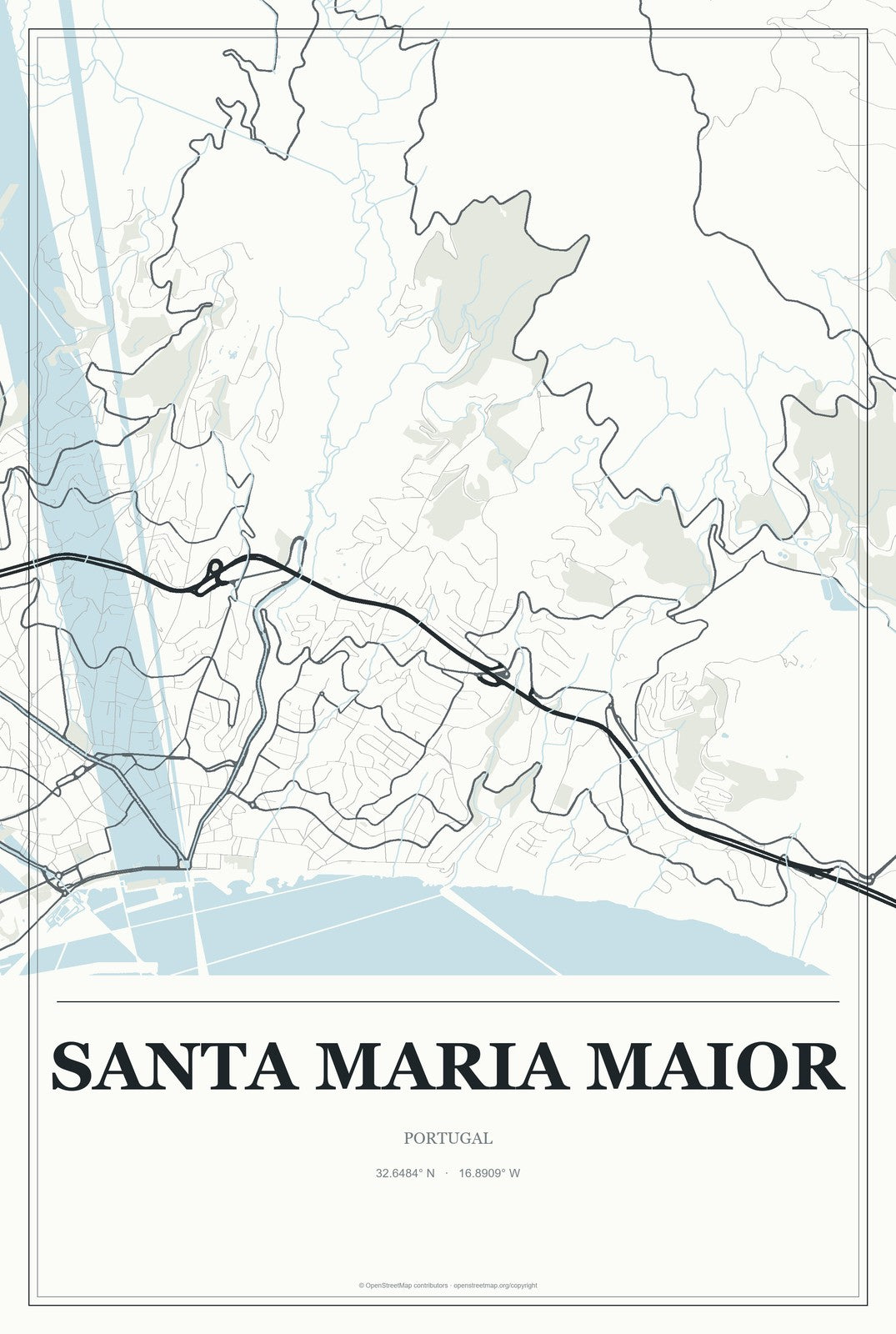 Santa Maria Maior, Portugal City Map Aluminum Sign in Gallery Air style