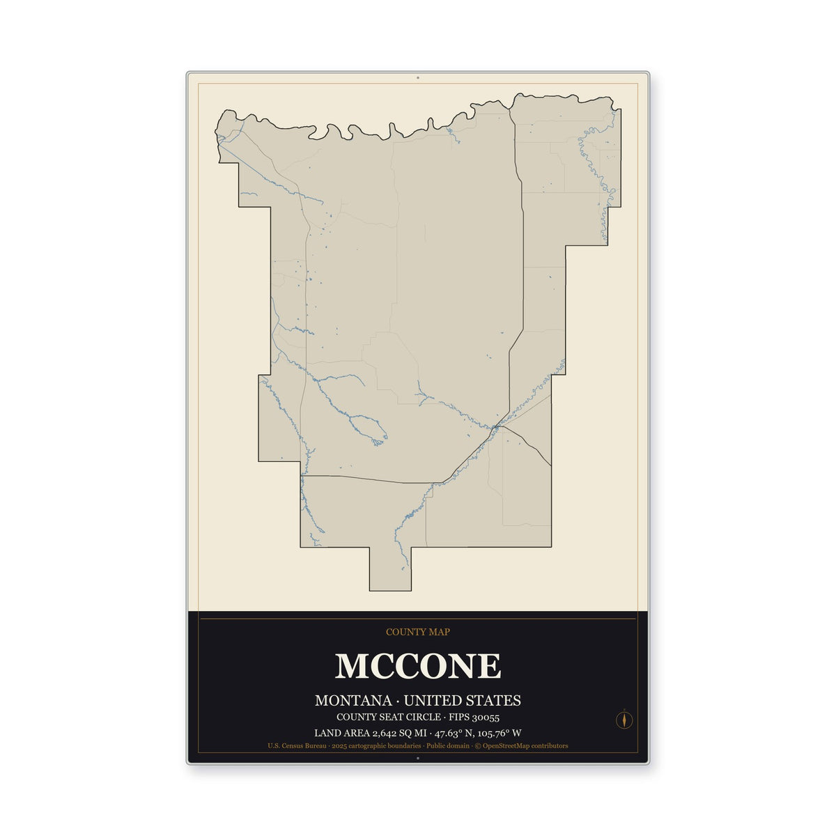 McCone County, Montana Map Aluminum Sign in Museum Plaque style