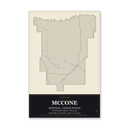 McCone County, Montana Map Aluminum Sign in Museum Plaque style