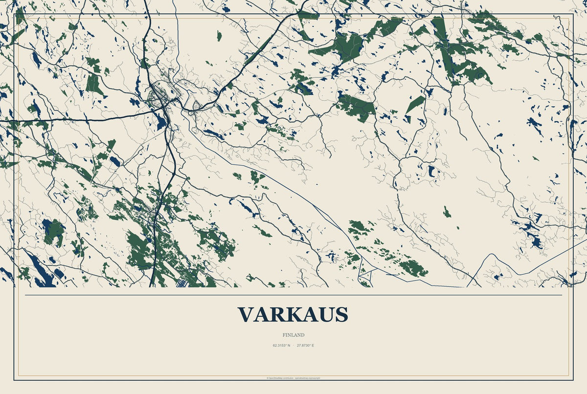 Varkaus, Finland City Map Aluminum Sign in Coastal Cutout style
