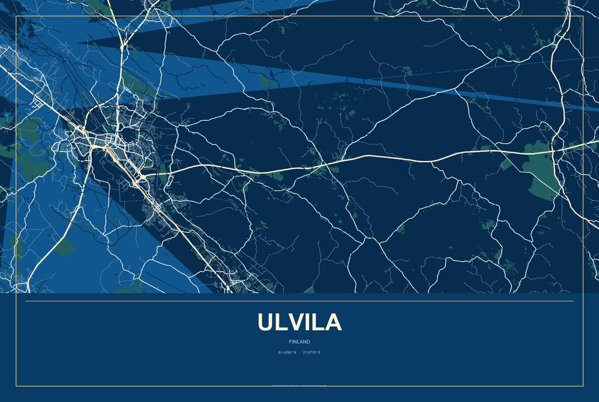Ulvila, Finland City Map Aluminum Sign in Harbor Cobalt style