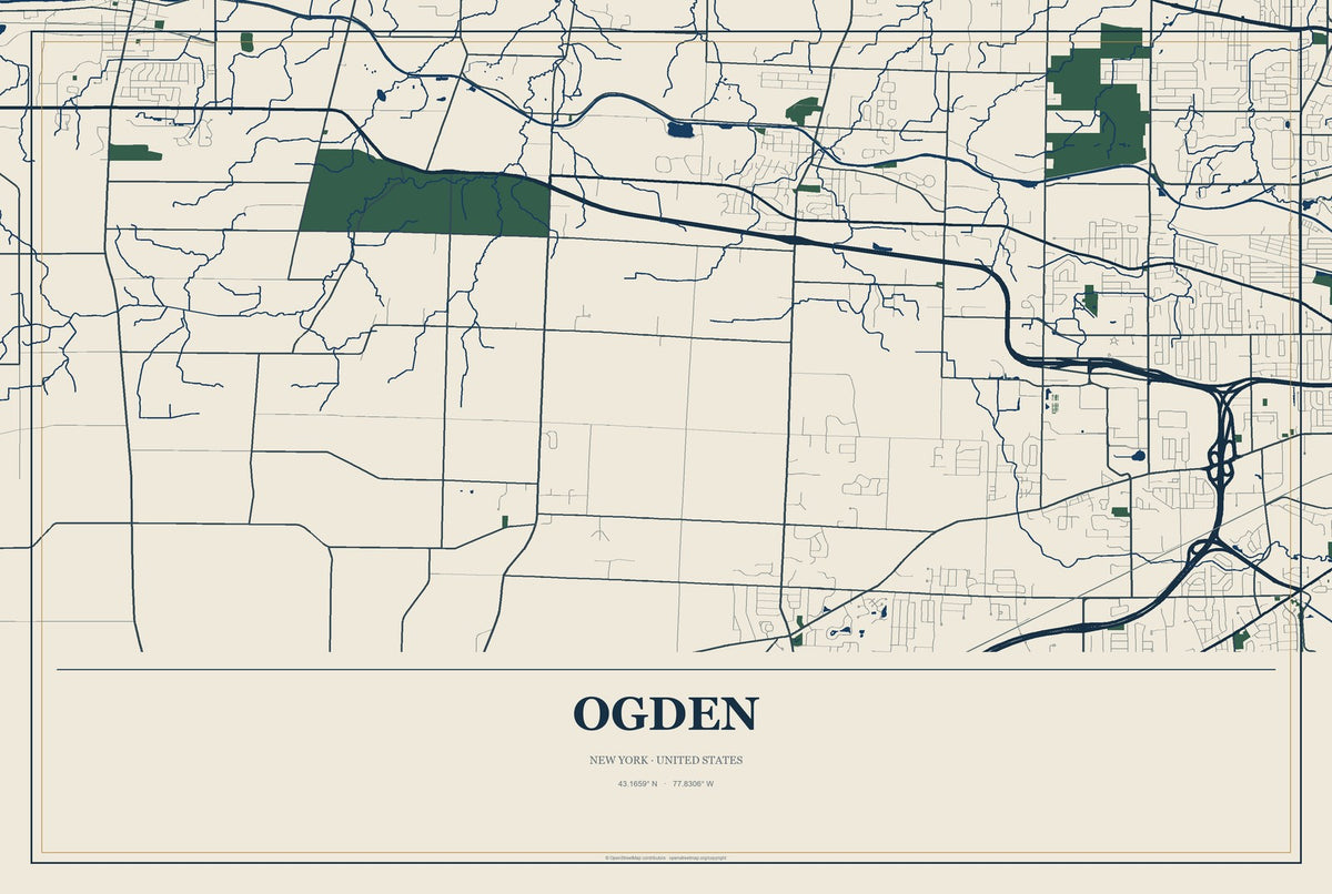 Ogden, New York City Map Aluminum Sign in Coastal Cutout style