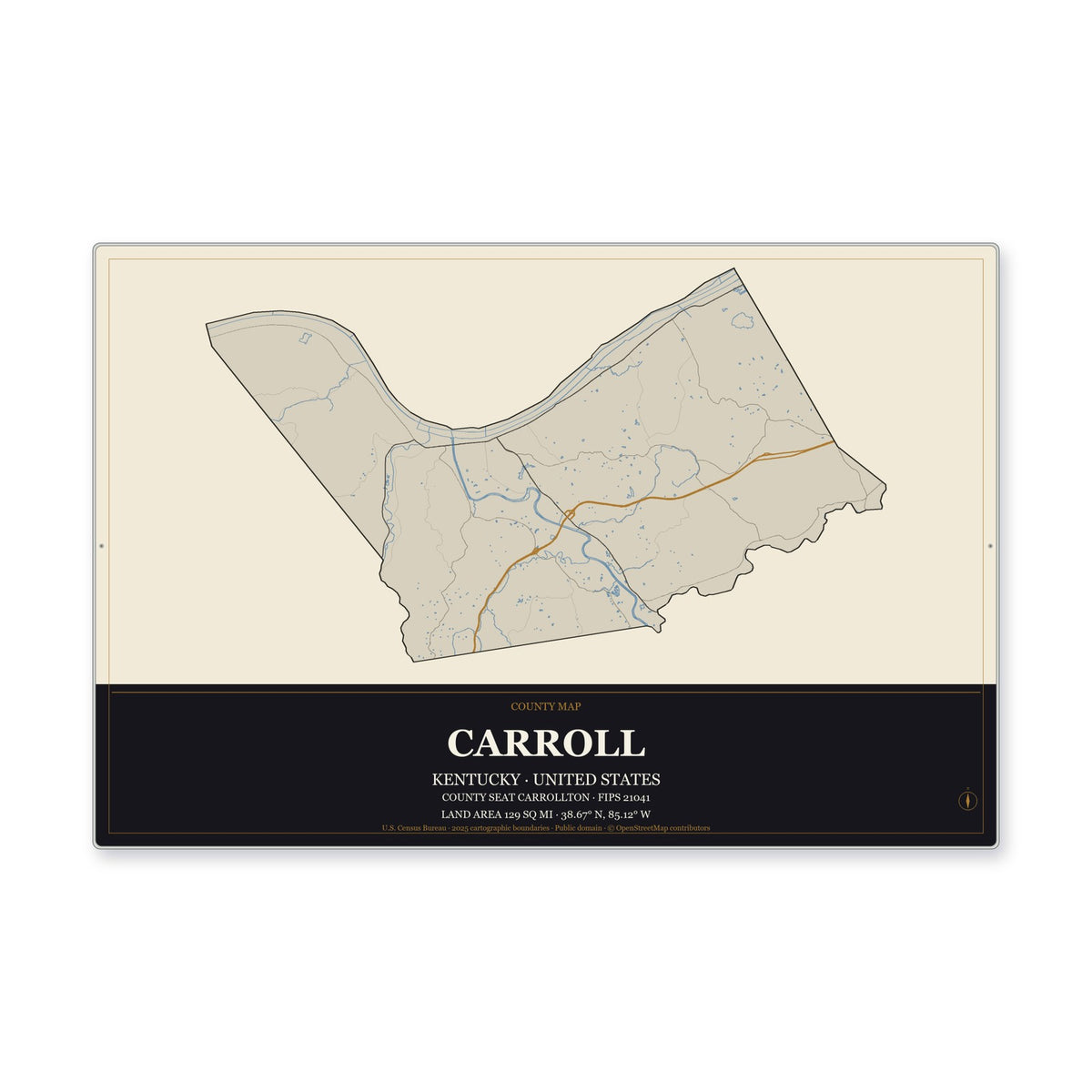 Carroll County, Kentucky Map Aluminum Sign in Museum Plaque style