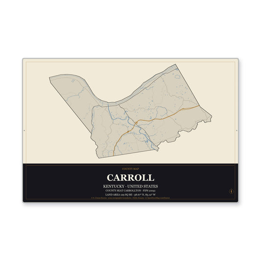 Carroll County, Kentucky Map Aluminum Sign in Museum Plaque style