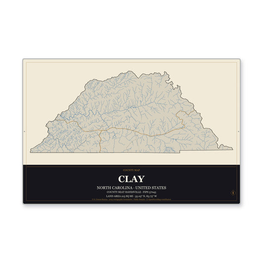 Clay County, North Carolina Map Aluminum Sign in Museum Plaque style