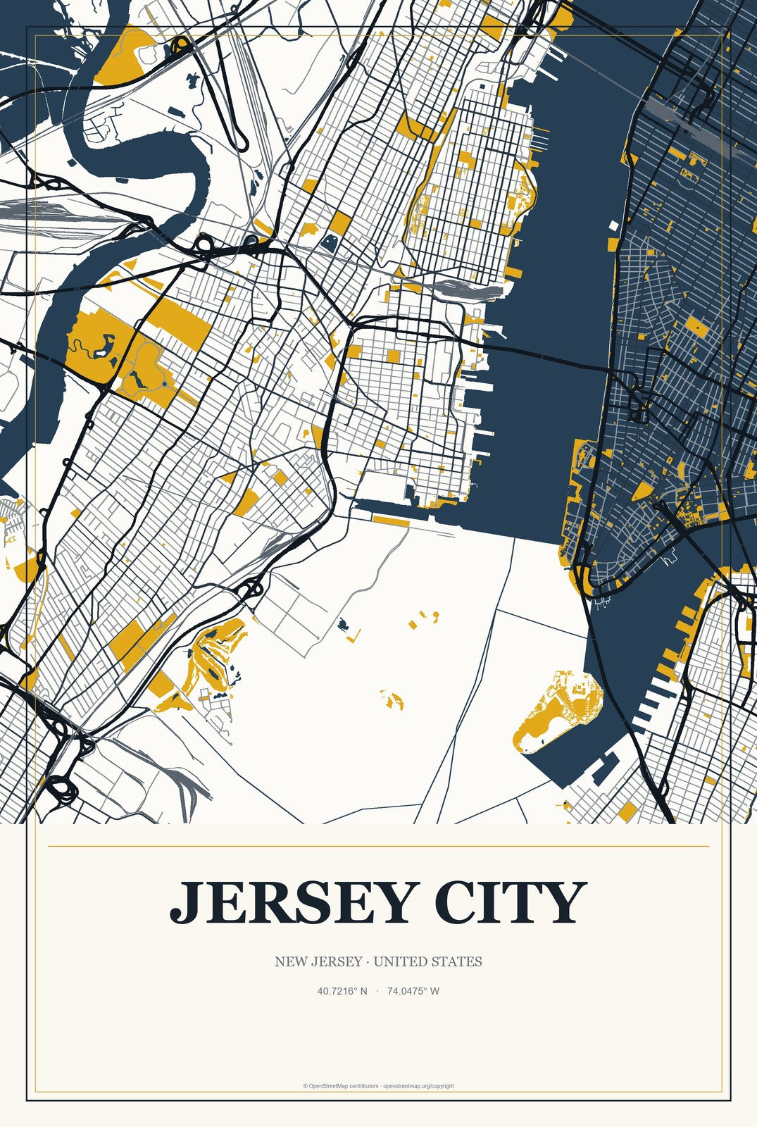 Jersey City, New Jersey City Map Aluminum Sign in Citrine Modern style