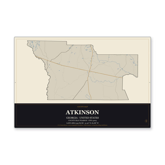 Atkinson County, Georgia Map Aluminum Sign in Museum Plaque style