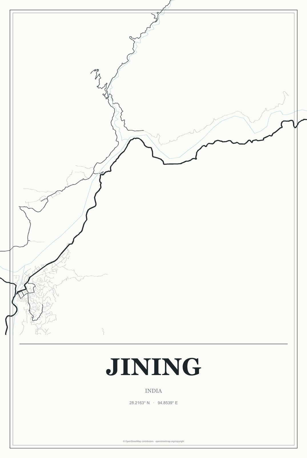 Jining, India City Map Aluminum Sign in Gallery Air style