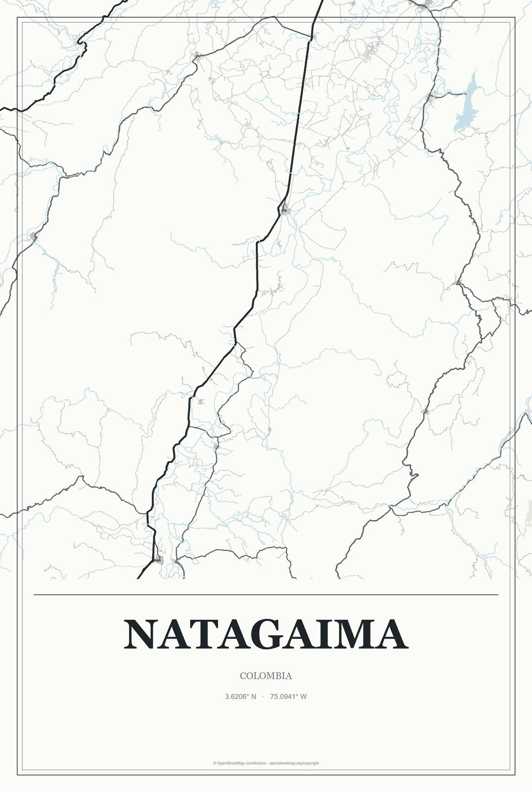 Natagaima, Colombia City Map Aluminum Sign in Gallery Air style