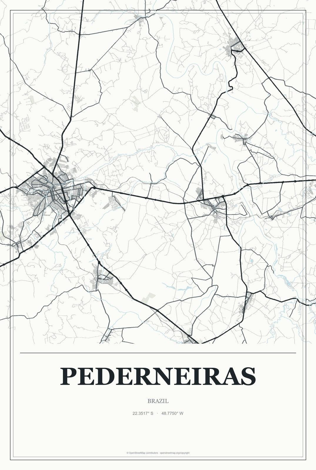 Pederneiras, Brazil City Map Aluminum Sign in Gallery Air style