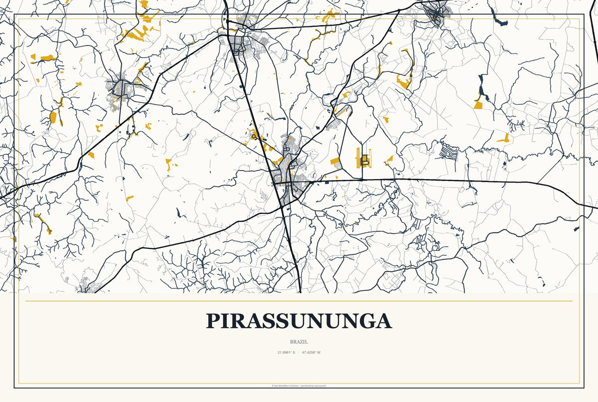 Pirassununga, Brazil City Map Aluminum Sign in Citrine Modern style