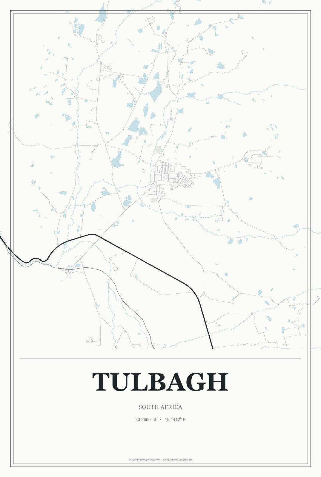 Tulbagh, South Africa City Map Aluminum Sign in Gallery Air style
