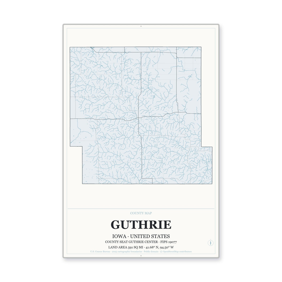 Guthrie County, Iowa Map Aluminum Sign in Gallery Air style