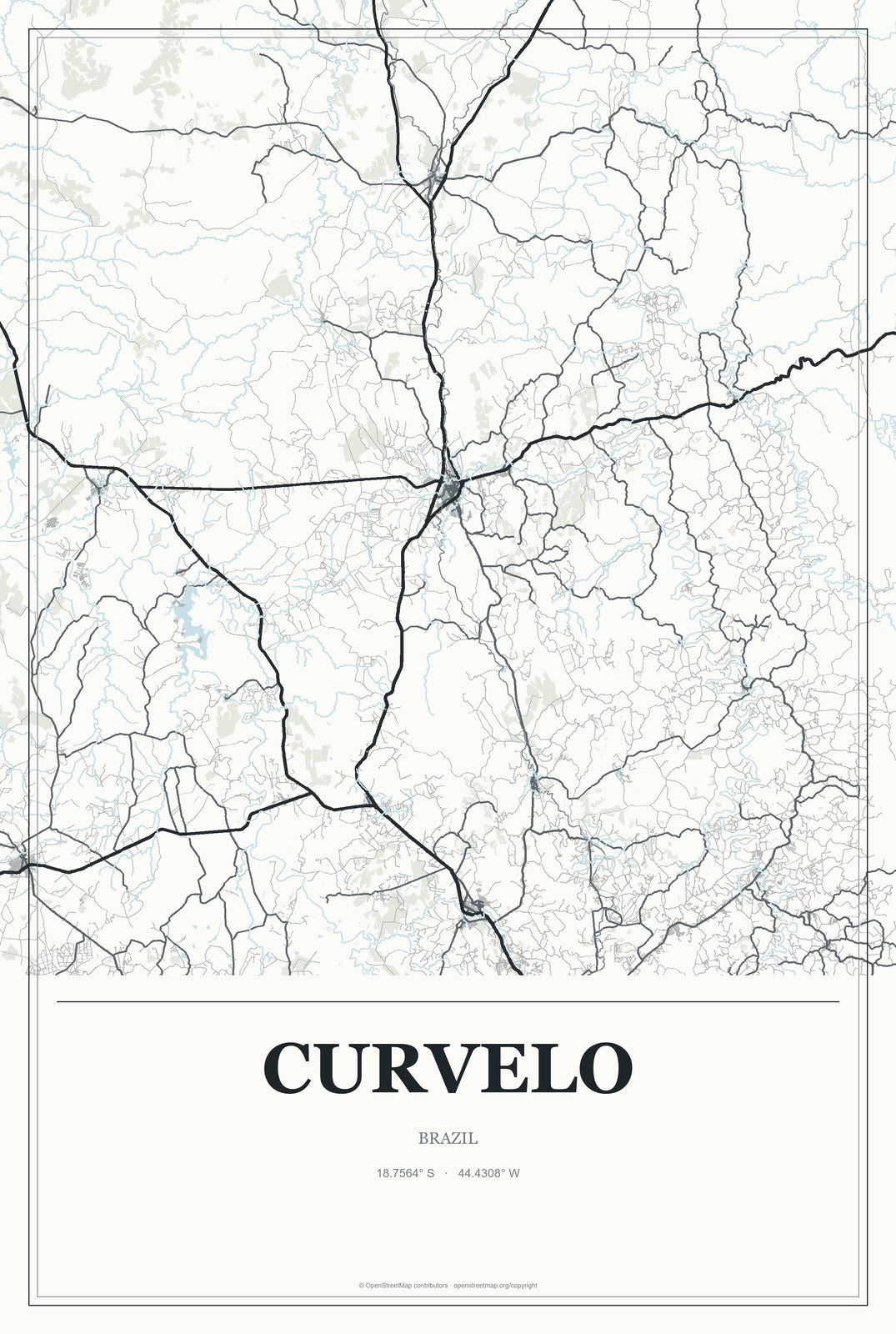 Curvelo, Brazil City Map Aluminum Sign in Gallery Air style