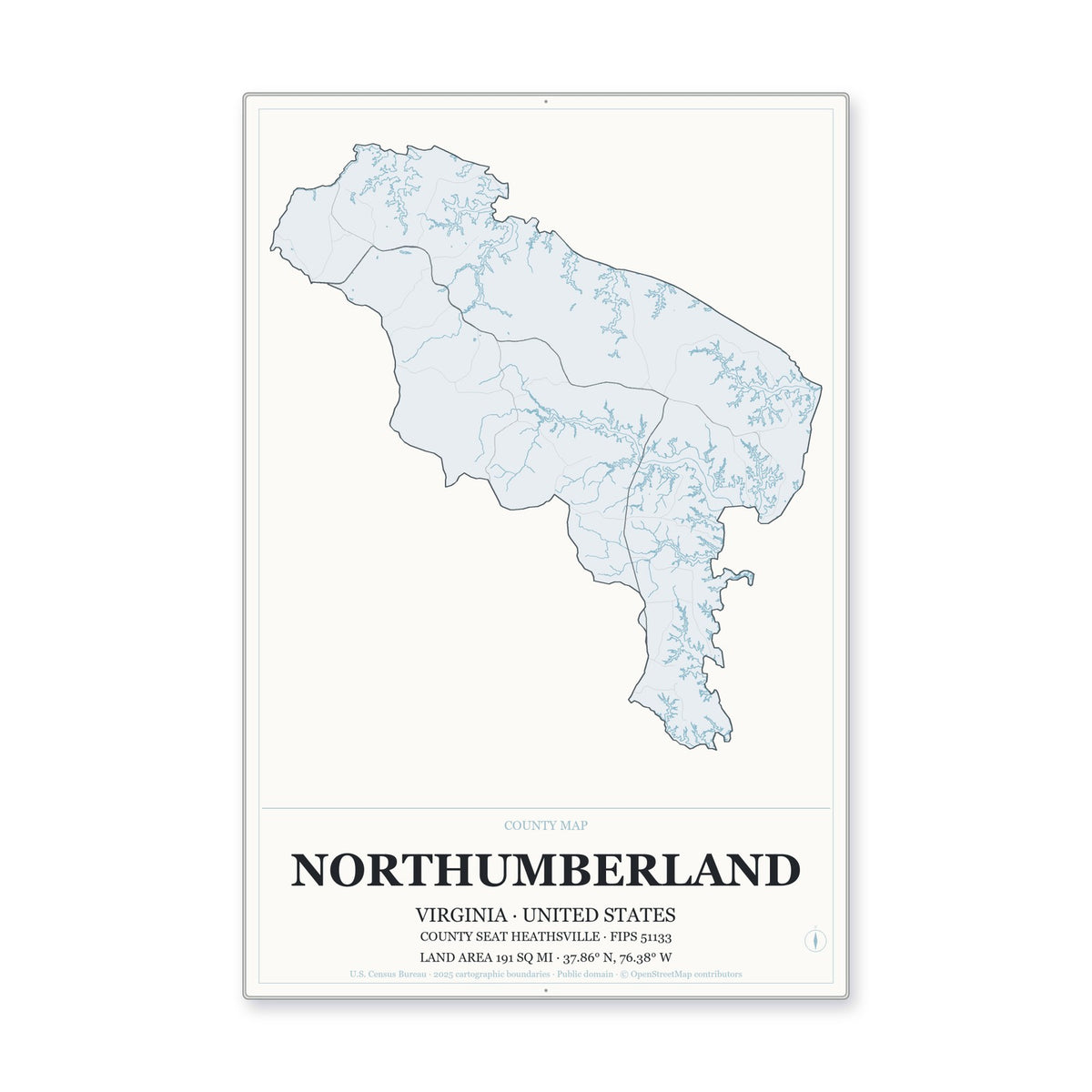 Northumberland County, Virginia Map Aluminum Sign in Gallery Air style