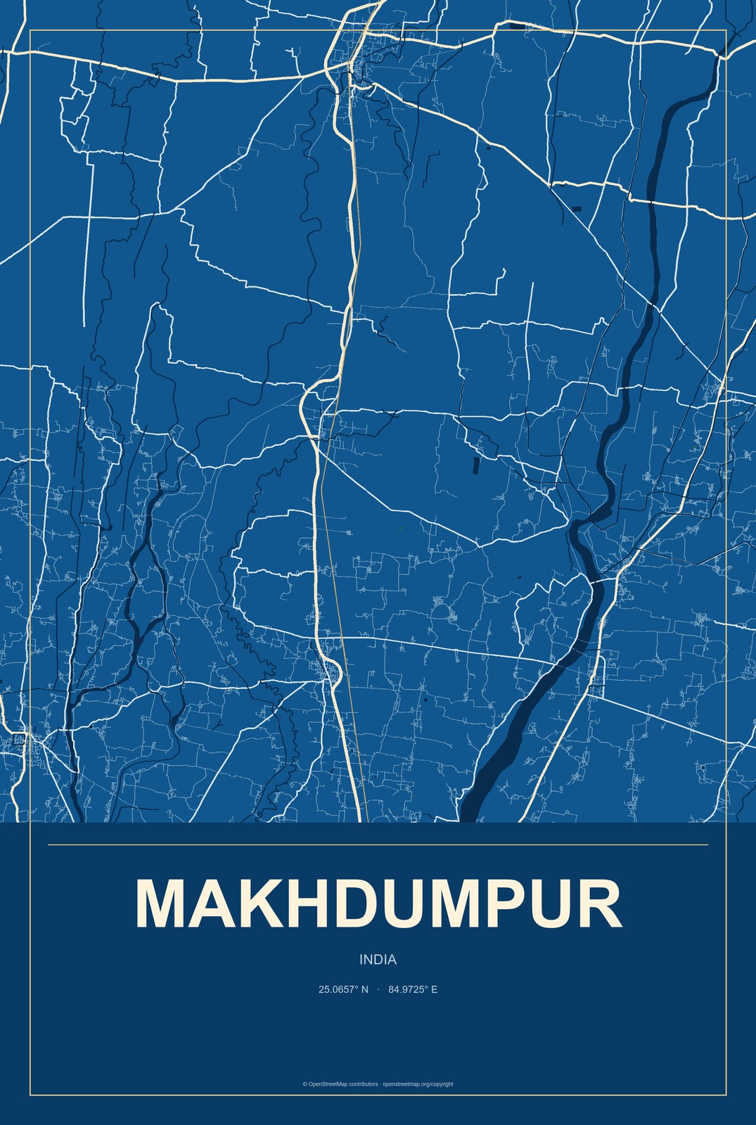 Makhdumpur, India City Map Aluminum Sign in Harbor Cobalt style