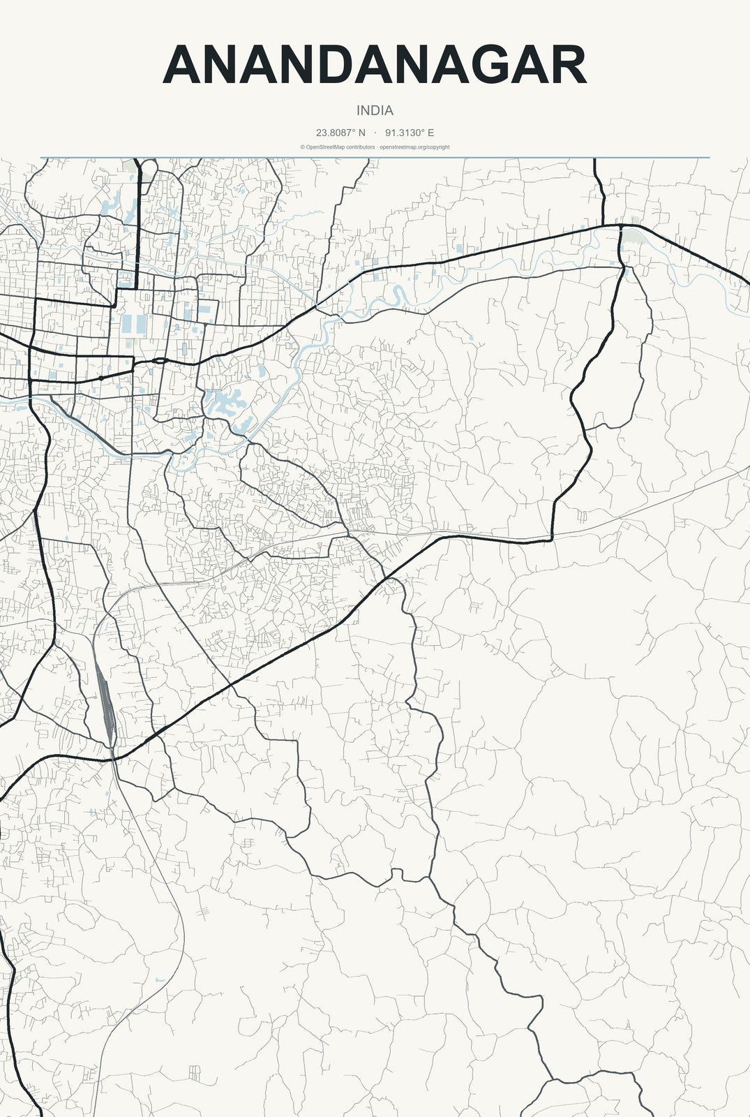 Anandanagar, India City Map Aluminum Sign in Headline Atlas style
