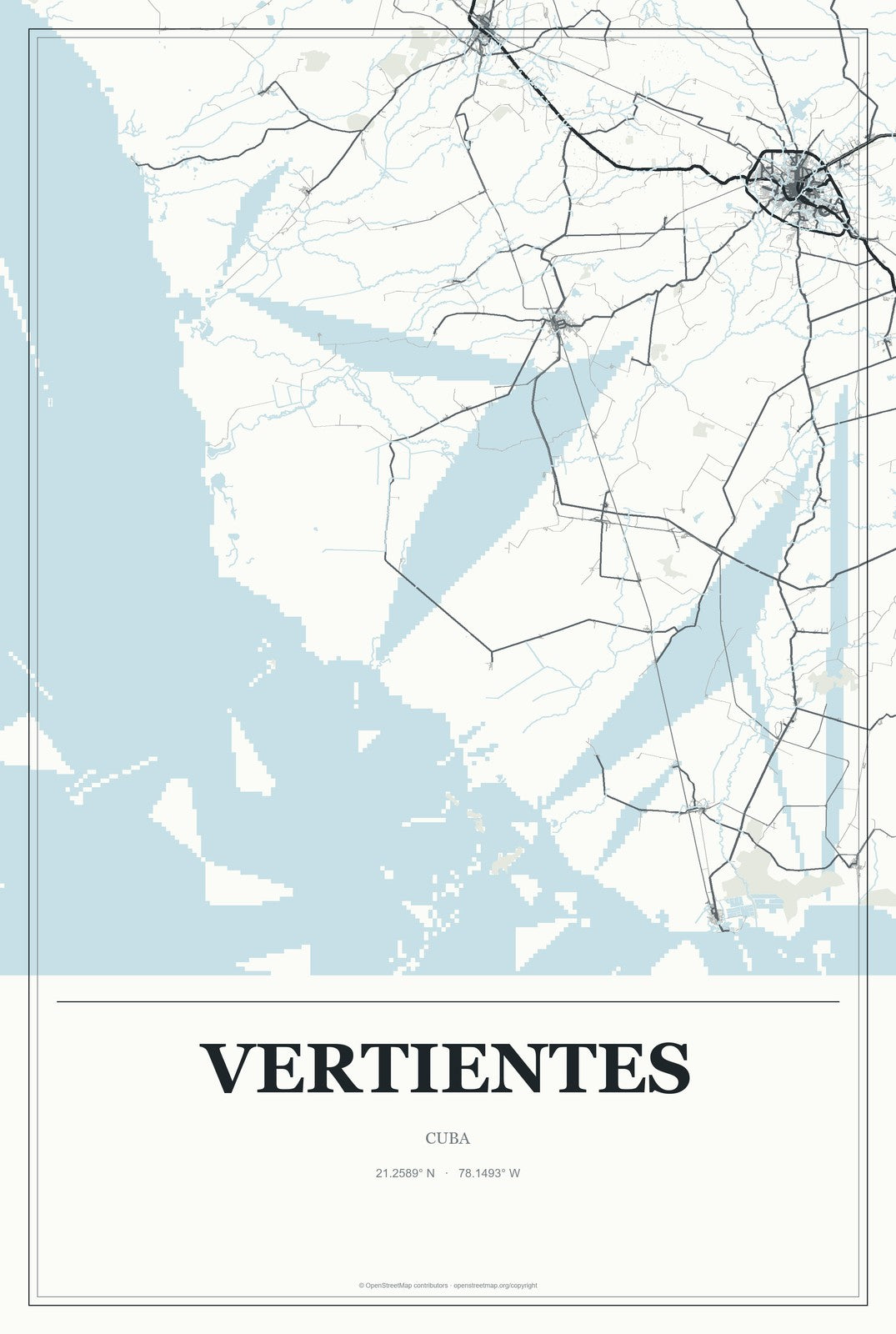 Vertientes, Cuba City Map Aluminum Sign in Gallery Air style