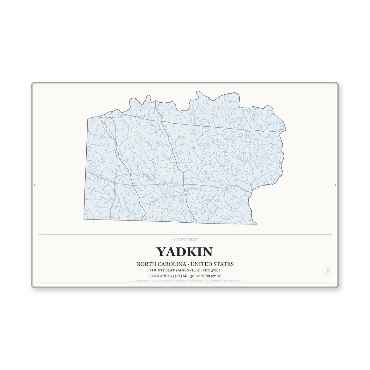Yadkin County, North Carolina Map Aluminum Sign in Gallery Air style