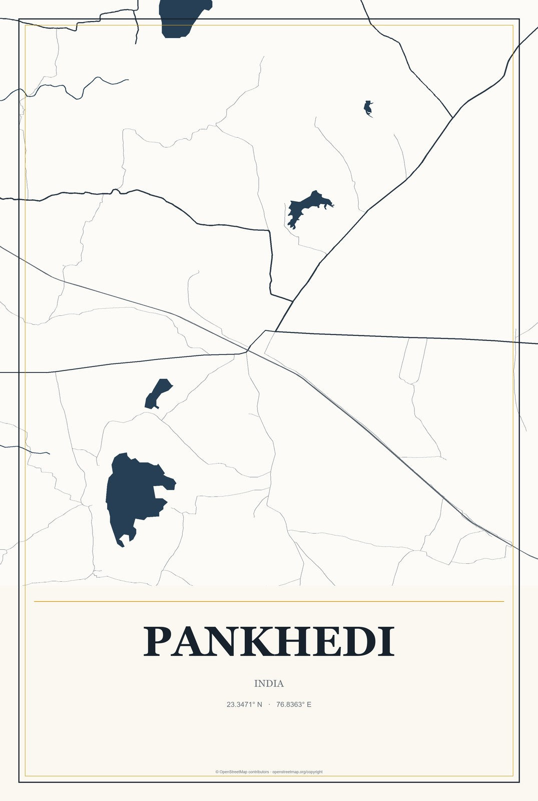 Pankhedi, India City Map Aluminum Sign in Citrine Modern style