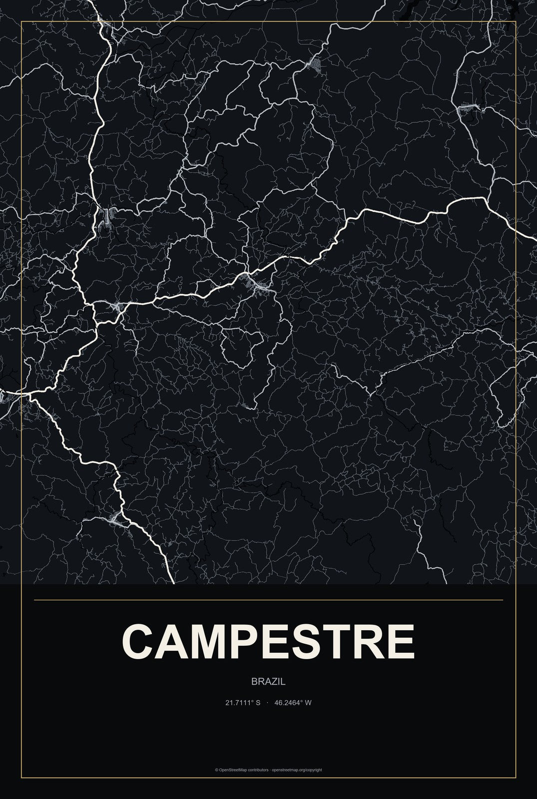 Campestre, Brazil City Map Aluminum Sign in Metropolitan Noir style